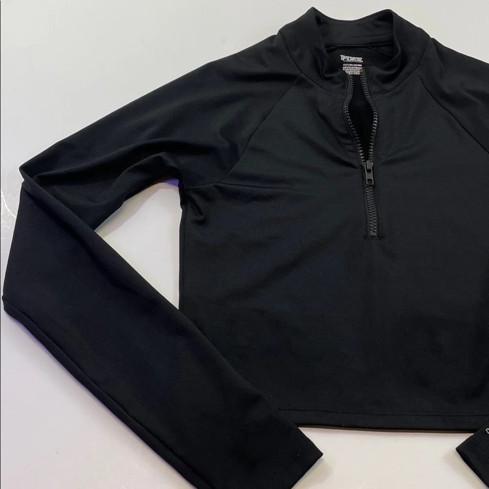 Victoria’s Secret PINK Black Quarter-Zip Crop Pullover Womens Sz S - Picture 3 of 7
